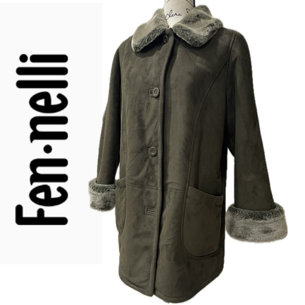 VTG‎ FEN-NELLI TRENCH COAT MICROSUEDE MADE IN CANADA SZ 8 HUNTER GREEN MOBEWIFE